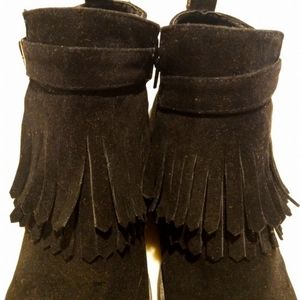 Black Suede Fringe Boots Size 10 Rasolli
